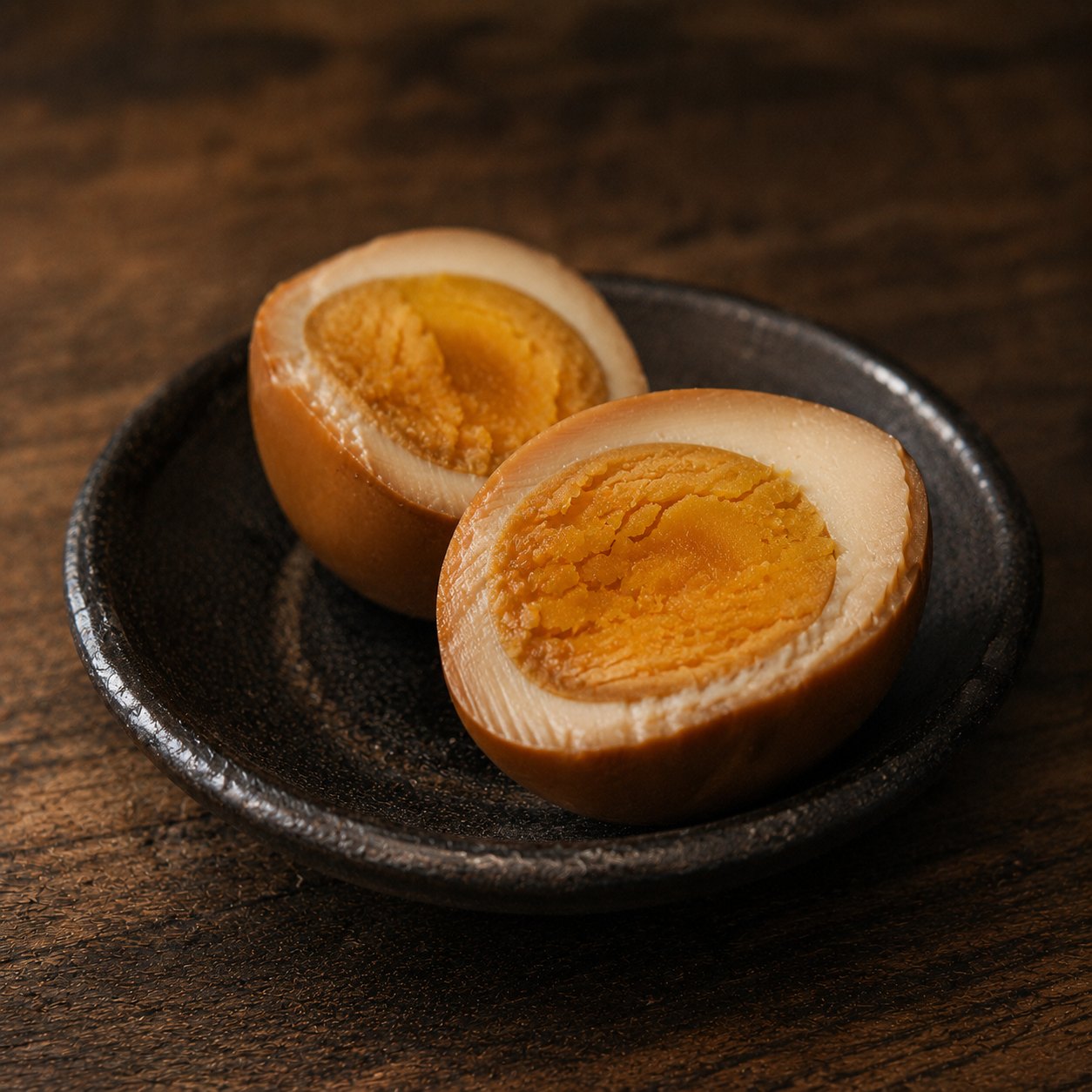 飴色に染まった半熟の燻製たまご